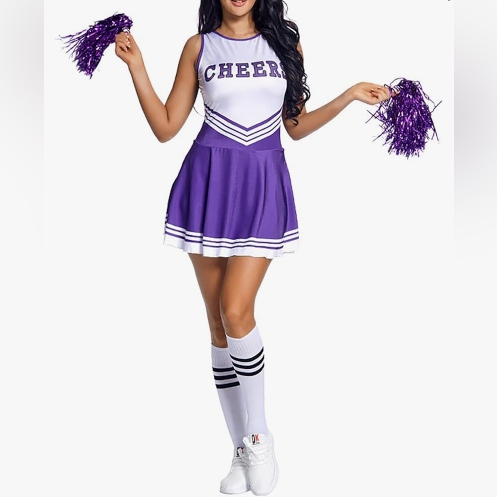 NWT, Hularka, Women's CheerLeading Costume, Socks, PomPoms, Medium, Purple